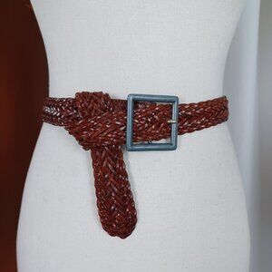 Vintage Woven Leather Belt, Up to 35"